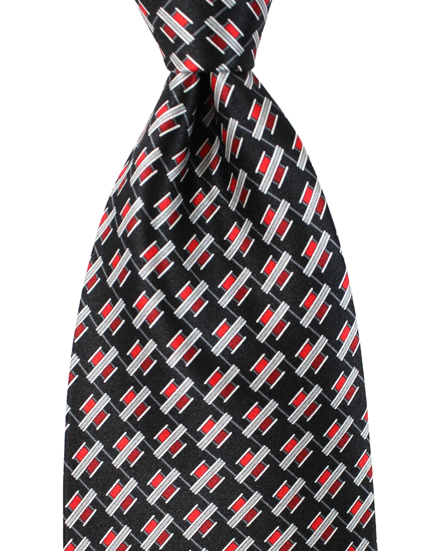 Zilli Necktie Black Red Maroon Gray Geometric - Wide Necktie FINAL SALE