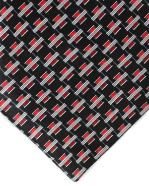 Zilli Necktie Black Red Maroon Gray Geometric - Wide Necktie FINAL SALE