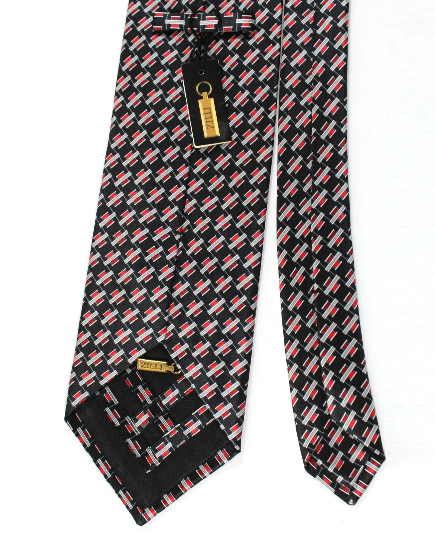 Zilli Necktie Black Red Maroon Gray Geometric - Wide Necktie FINAL SALE