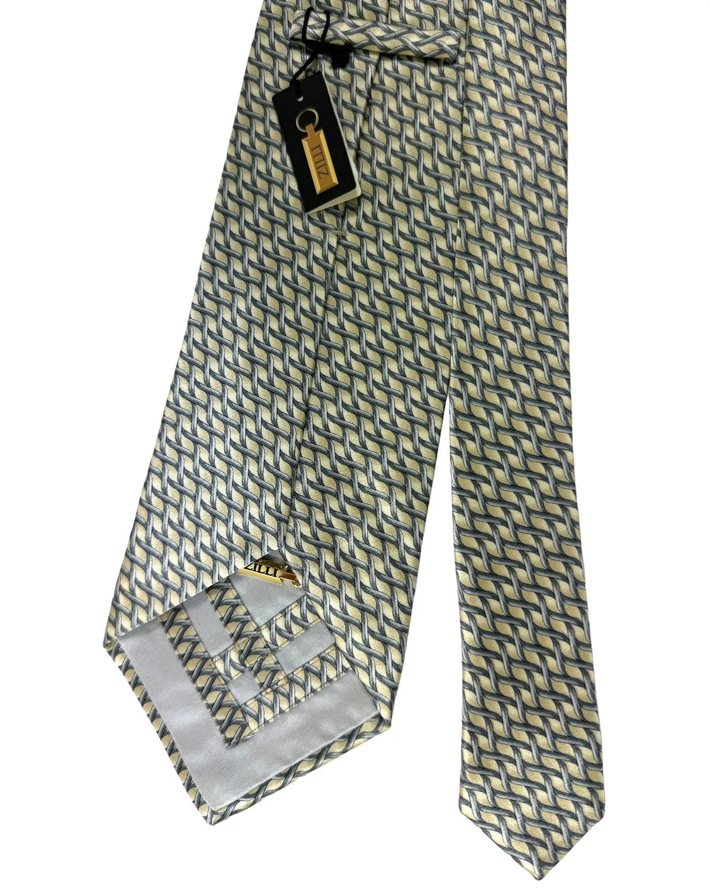 Zilli Silk Tie Ivory Gray Swirl - Wide Necktie
